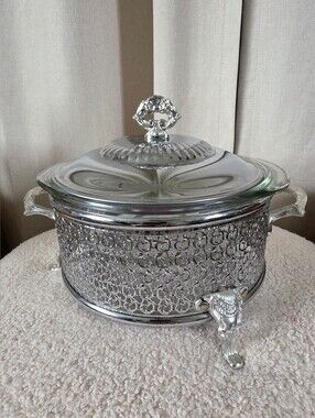 Rare Anchor Hocking Vintage 1940s Silver 2qt Casserole Server